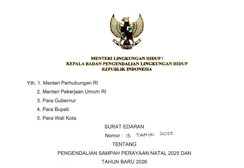 Surat Edaran Nomor 13 Tahun 2025 Tentang Pengendalian Sampah Perayaan Natal 2025 Dan Tahun Baru 2026